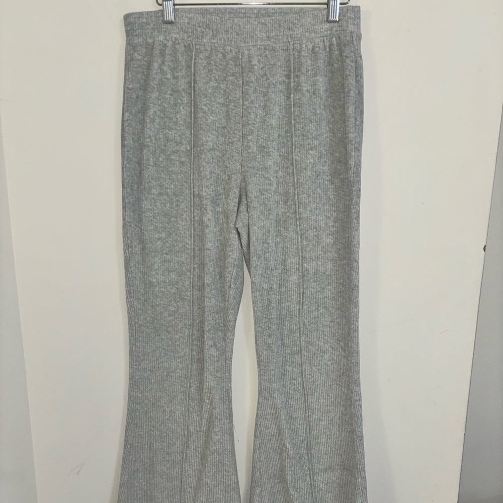 Aerie Womens Pants Gray Groove On Rib Velour Flare Pull On Trouser Medium wide